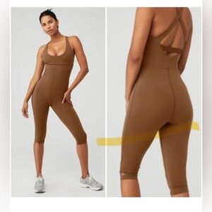 ALO Yoga Airbrush Physique Onesie Romper Brown Size Medium